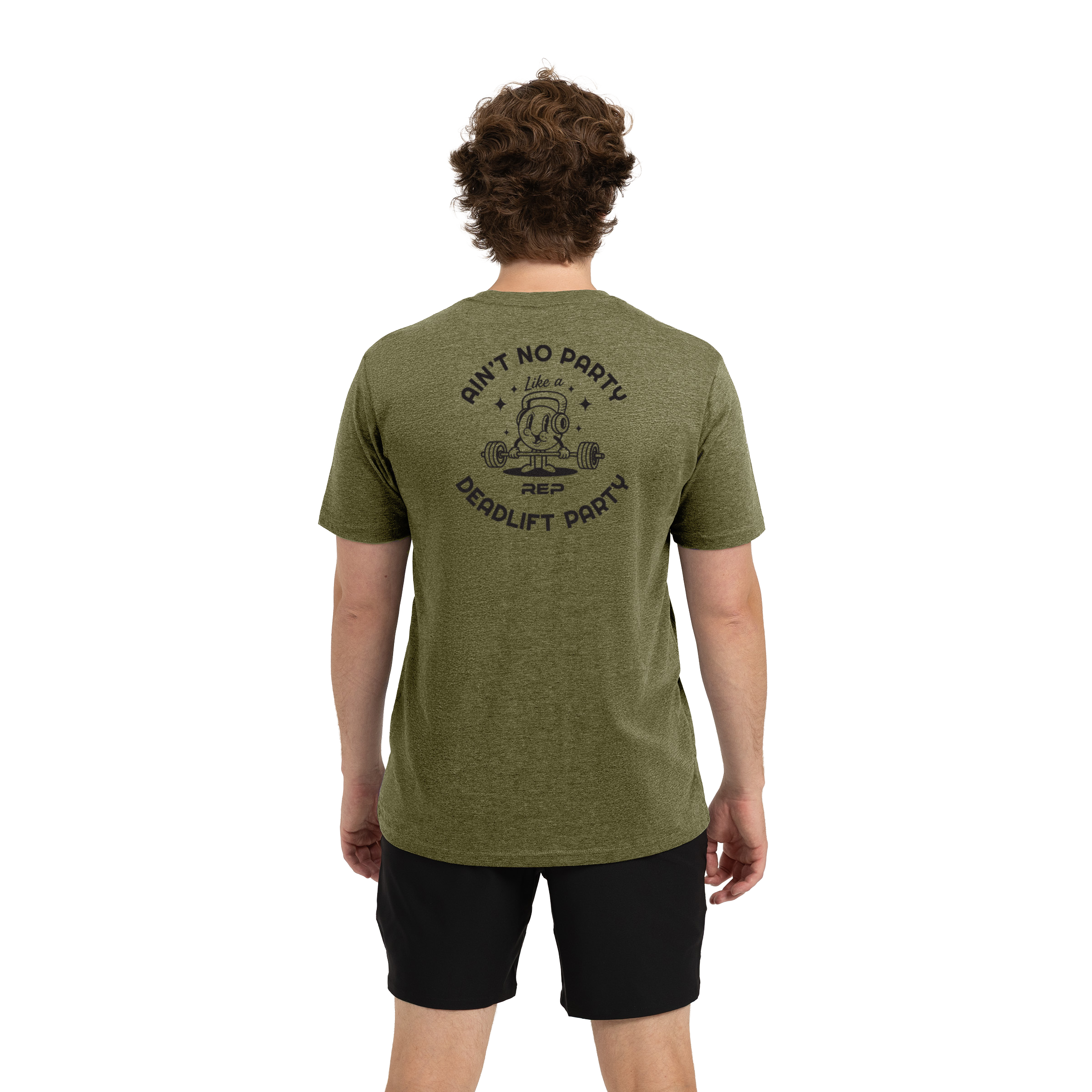 Deadlift Party Tri-Blend Crew T-Shirt - Heather Olive/Black / X-Small